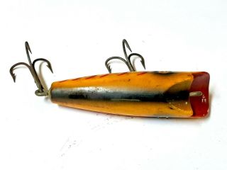 Vintage wooden fishing lure,  2 hooks,  unbranded yellow pre - owned2 4