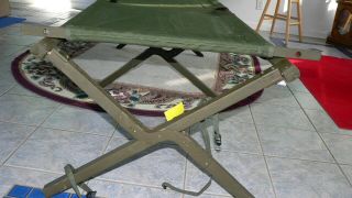 Vintage Green Canvas and Wood Army Cot BUT MISSING END SLATS OR JUST THE CANVAS 2