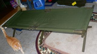 Vintage Green Canvas and Wood Army Cot BUT MISSING END SLATS OR JUST THE CANVAS 3
