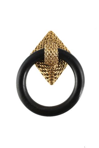 Goossens Paris Vintage Gold Tone Wood Black Clip On Hoop Earrings 2