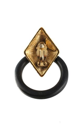 Goossens Paris Vintage Gold Tone Wood Black Clip On Hoop Earrings 3