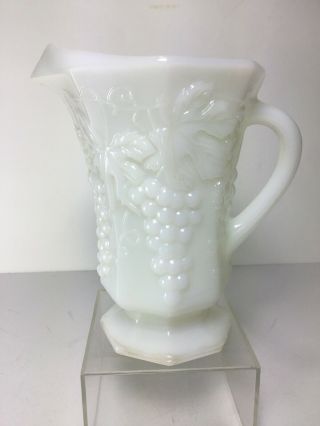 Vintage Milk Glass Footed Pitcher Grape Pattern Anchor Hocking Wedding White
