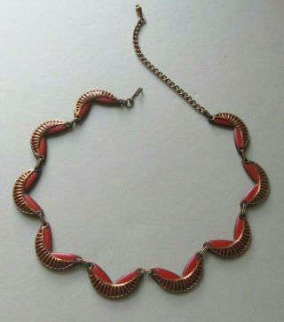 Vintage 1950s Copper Orange Red Enamel Necklace Unsigned Matisse Renoir ? Mcm