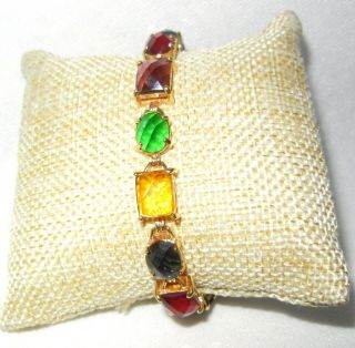 Vintage Bracelet Signed Joan Rivers Multi - Color Faceted Glass Stones