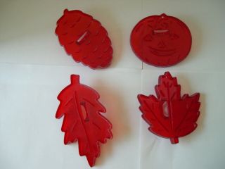 Vintage Hrm Plastic Fall Cookie Cutters Leaves Pumpkin Pine Cone Set Of 4