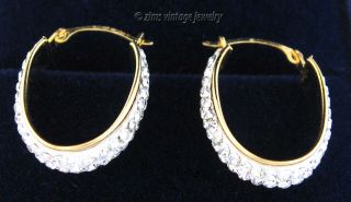 Vintage Slc 14k Gold Filled Sterling Silver Crystal Lever Hoop Dangle Earrings