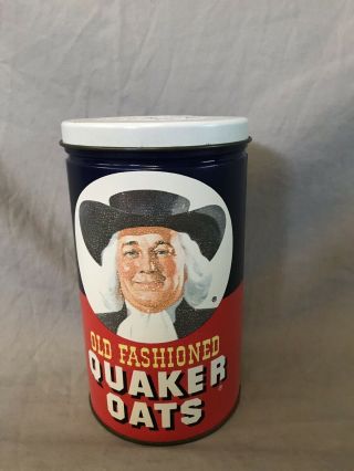 Vintage 1982 Old Fashioned Quaker Oats Tin Canister Can Cookie Recipe On Back