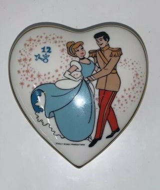 Vintage Walt Disney " Cinderella Prince Charming " Heart Trinket Box Covered Dish