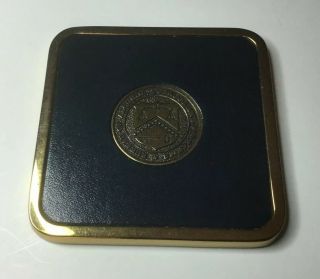 Authentic Vintage U.  S.  Atf Solid Brass & Leather Coaster Paperweight
