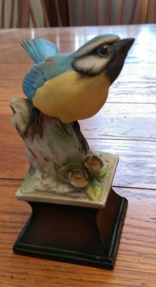 Vintage Porcelain Bird Figurinetree Stump Figure Statue Blue Highly Detailed Htf