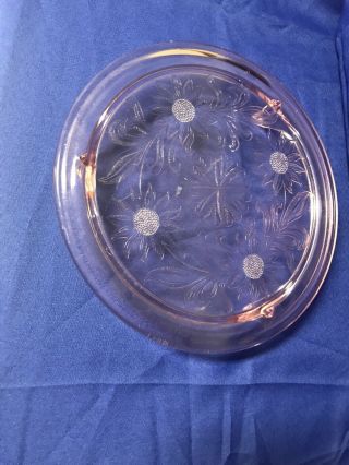 Vintage Pink Depression Glass 10 " Footed Cake Plate Daisy Etch Sunflower Flower