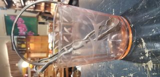 Vintage Etched Floral Pink Depression Glass Ice Bucket With Tongs