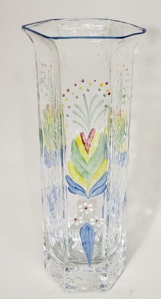 Unique Vintage Sea Sweden Art Glass Vase Signed Hand Painted Crystal Clear