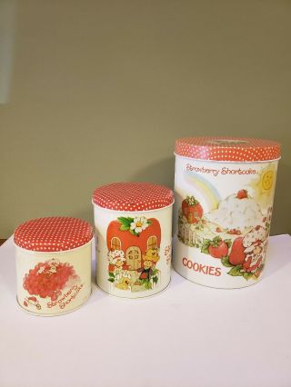 Vintage Strawberry Shortcake 3 Pc Cookie Tin Set 1980