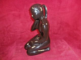 Vintage Frankoma Pottery,  Rare Nude Ponytail Girl,  Black Glaze