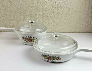 Vintage Corning Ware Pan Skillet Spice Of Life 1 Pint & 6 1/2 " Skillet With Lids