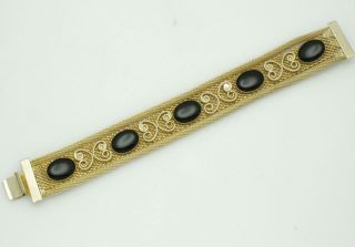 Vintage Gold Plated Mesh Black Cabochon Bracelet