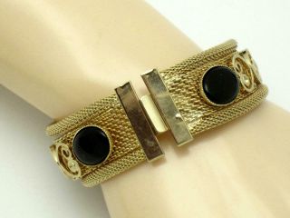 Vintage Gold Plated Mesh Black Cabochon Bracelet 4