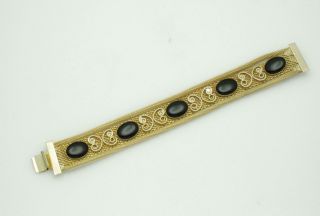 Vintage Gold Plated Mesh Black Cabochon Bracelet 5
