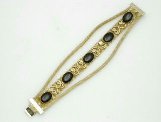 Vintage Gold Plated Mesh Black Cabochon Bracelet 6