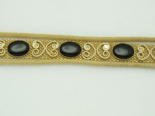 Vintage Gold Plated Mesh Black Cabochon Bracelet 7