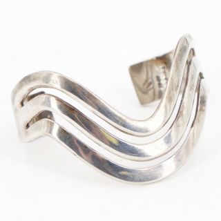 Vtg Sterling Silver - Mexico Taxco Curved Striped 6.  25 " Cuff Bracelet - 40g
