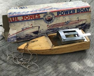 Rare Vtg 30s Paul Jones Power Boat Wooden Cruiser Model Toy W/ Box Mishawaka In