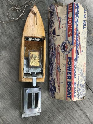 Rare Vtg 30s PAUL JONES POWER BOAT Wooden Cruiser Model Toy w/ Box Mishawaka IN 3