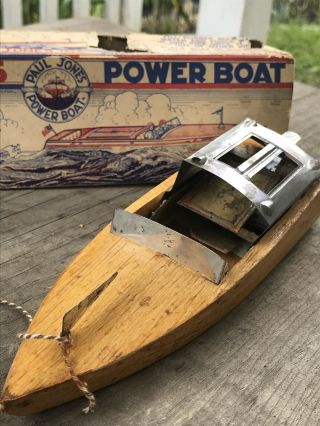 Rare Vtg 30s PAUL JONES POWER BOAT Wooden Cruiser Model Toy w/ Box Mishawaka IN 7