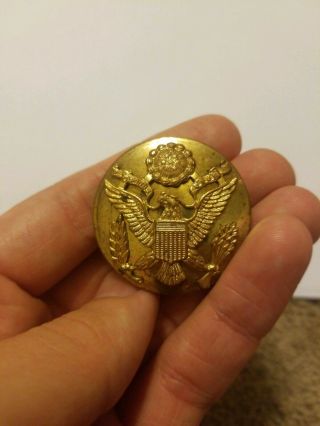 Vintage Us Army Gold Eagle Screwback Military Brass Hat Badge Pin Gold Tone