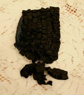 Antique Black Silk Lace Ribbon And Netting Doll Hat For German Or French Doll