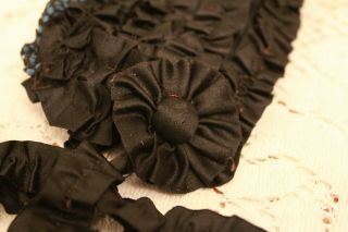Antique Black Silk Lace Ribbon and Netting Doll Hat For German or French Doll 2