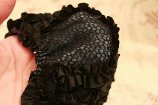 Antique Black Silk Lace Ribbon and Netting Doll Hat For German or French Doll 3