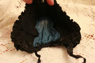 Antique Black Silk Lace Ribbon and Netting Doll Hat For German or French Doll 5