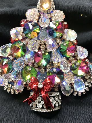 Wow Rivoli Glass Swarovski Vintage Rhinestone Christmas Tree Pin Brooch Laheir