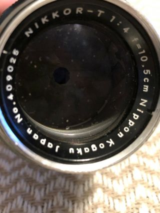 Nikkor - T 1:4 F=10.  5cm Nippon Kogaku Lens NO.  409025 5