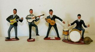 Vintage 1960s The Beatles Figures,  Figurines,  Cake Toppers,  Hong Kong,  3.  25 "