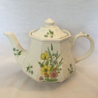 Vintage Sadler England Teapot Yellow,  Blue,  Pink Flowers Octagon Trellis