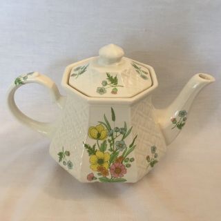 Vintage Sadler England Teapot Yellow,  Blue,  Pink Flowers Octagon Trellis 4
