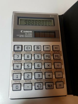 Vintage Canon Metric Conversion Solar Calculator Fc - 43s With Sleeve