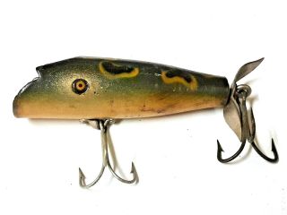 Vintage Wooden Fishing Lure,  2 Hooks,  Pflueger Green Pre - Owned2