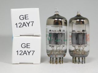 Ge 12ay7 Matched Vintage Tube Pair Gray Plates Round Getter Getter (test 91)
