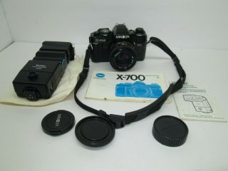 Minolta X - 700 35mm Single Lens Film Camera,  Strap & Vivitar Zoom Thyristor 3500