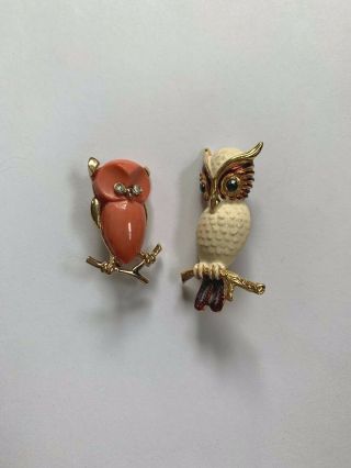 Set Of 2 Vintage Owl Pins