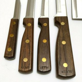 Vtg Old Homestead Wood Handle Knife Set 5 Knives Sharpener Cutlery Japan 2
