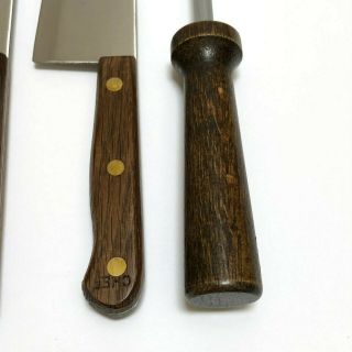 Vtg Old Homestead Wood Handle Knife Set 5 Knives Sharpener Cutlery Japan 3