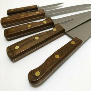 Vtg Old Homestead Wood Handle Knife Set 5 Knives Sharpener Cutlery Japan 4