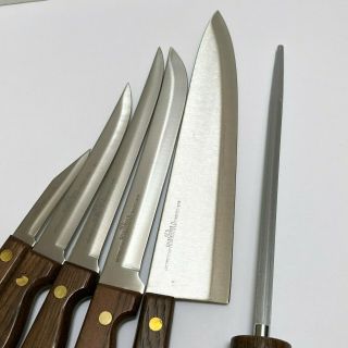 Vtg Old Homestead Wood Handle Knife Set 5 Knives Sharpener Cutlery Japan 6