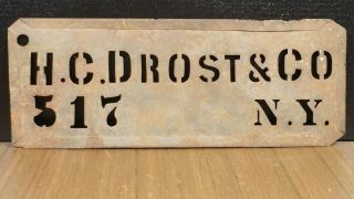 H.  C.  Drost & Co Ny Antique Tin Apple Box Crate Stencil Vintage Sign Advertising