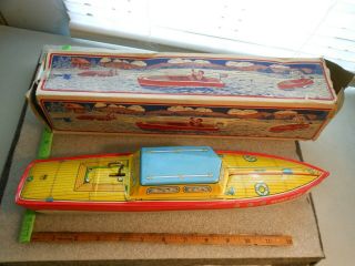 Vintage 1950 ' s Tin Boat Toy J.  Chein USA Peggy Jane Tin Wind Up Toy 2